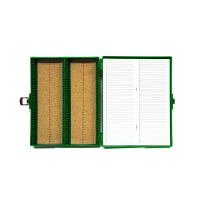 Контейнер для предметных стекол размером 25×75 мм, 100 мест, зеленый цвет, АБС-пластик/пробка, 1 шт