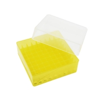 Бокс для хранения микропробирок и криогенных виал на 1,5-2,0 мл, 81 место, с крышкой, автоклавируемый, желтый цвет, 1 шт